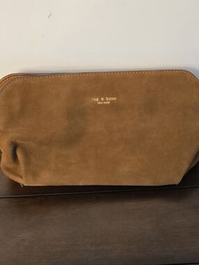 rag & bone Suede Travel Dopp Kit in Camel Brown with Gold Logo